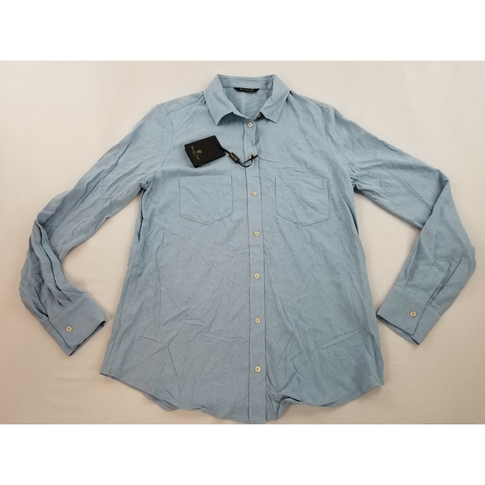 Massimo Dutti Women Blue Textured Button Down Blouse Shirt 5140/801/406 Sz 2